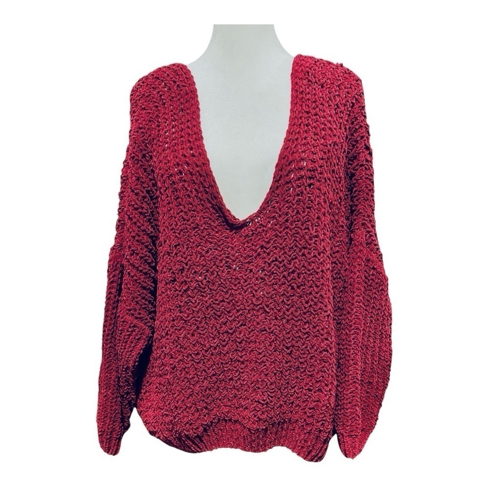 MOD Black Label Oversized Cropped Sweater Chainlink Chunky Knit Burgundy S-M